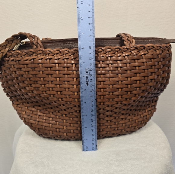 NWOT ELLEPI Brown Leather Woven Shoulder Bag Lined Zipped. Made In ITALY - Picture 7 of 11